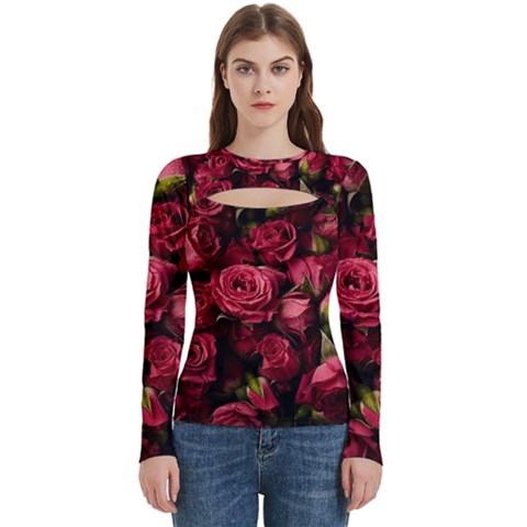 Floral Buds Of Roses Beautiful Flowers Women s Cut Out Long Sleeve T