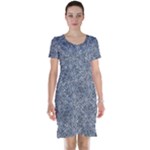 Blue Ornament Complex Mosaic Print Pattern Short Sleeve Nightdress