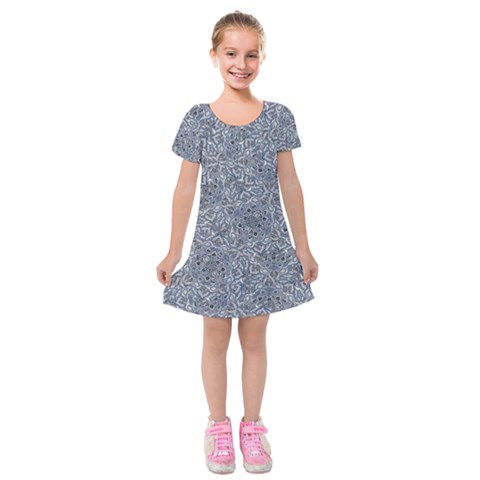 Blue Ornament Complex Mosaic Print Pattern Kids  Short Sleeve Velvet Dress from ArtsNow.com