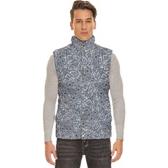 Blue Ornament Complex Mosaic Print Pattern Men s High Neck Button Up Puffer Vest from ArtsNow.com