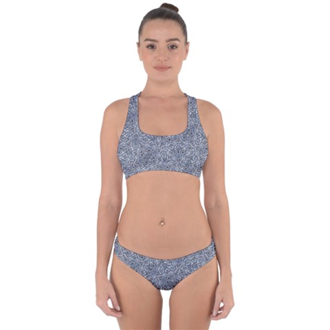 Blue Ornament Complex Mosaic Print Pattern Cross Back Hipster Bikini Set from ArtsNow.com