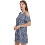 Blue Ornament Complex Mosaic Print Pattern Women s Cold Shoulder Round Neck Mini Dress