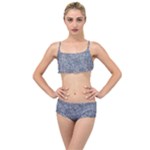 Blue Ornament Complex Mosaic Print Pattern Layered Top Bikini Set