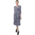 Blue Ornament Complex Mosaic Print Pattern Ruffle End Midi Chiffon Dress