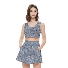 Blue Ornament Complex Mosaic Print Pattern Women s Crop Top Pleated Skater Rave Skirt from ArtsNow.com