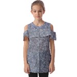 Blue Ornament Complex Mosaic Print Pattern Fold Over Open Sleeve Top