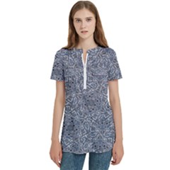 Women s Zip Front V-Neck Short Sleeve Casual Top Pocket Shirt 