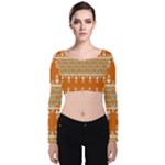 Winter Wonderland Seamless Pattern: Christmas Trees & Snowflakes on Dark Background Velvet Long Sleeve Crop Top