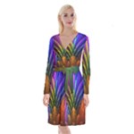 Abstract Colors - , Abstract Colors Long Sleeve Velvet Front Wrap Dress