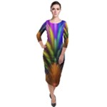 Abstract Colors - , Abstract Colors Quarter Sleeve Midi Velour Bodycon Dress