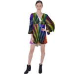 Abstract Colors - , Abstract Colors V-Neck Flare Sleeve Mini Dress