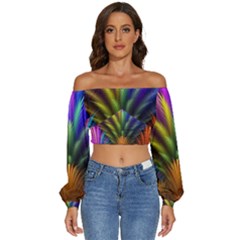 Long Sleeve Crinkled Weave Crop Top 