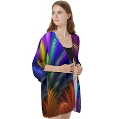 Open Front 3/4 Sleeve Batwing Chiffon Cardigan Kimono 