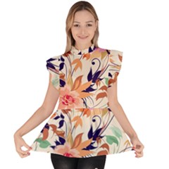 Ruffle Collar Short Sleeve Chiffon Top 