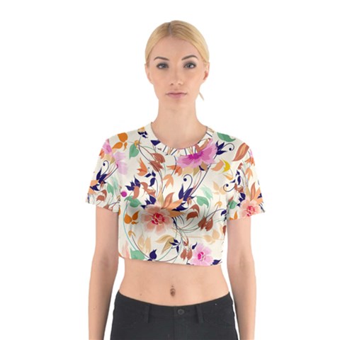 Abstract Floral Background Cotton Crop Top from ArtsNow.com