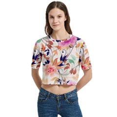 Women s Round Neck Short Sleeve Crop Top 