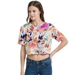 Women s Round Neck Short Sleeve Crop Top 