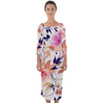 Abstract Floral Background Quarter Sleeve Midi Bodycon Dress