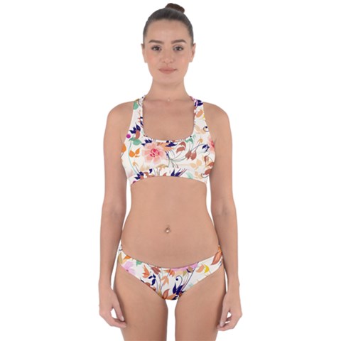 Abstract Floral Background Cross Back Hipster Bikini Set from ArtsNow.com