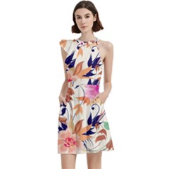 Cocktail Party Halter Sleeveless Dress With Pockets 