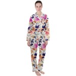 Abstract Floral Background Women s Long Sleeve Satin Pajamas Set