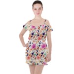 Abstract Floral Background Ruffle Cut Out Chiffon Playsuit