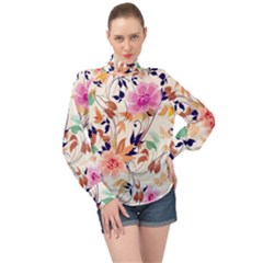 High Neck Long Sleeve Chiffon Top 