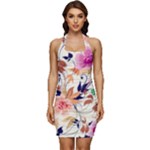 Abstract Floral Background Sleeveless Wide Square Neckline Ruched Bodycon Dress