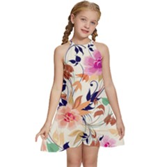 Kids  Halter Collar Waist Tie Chiffon Dress 