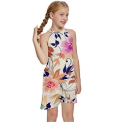 Kids  Halter Collar Waist Tie Chiffon Dress 