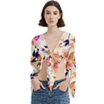 Abstract Floral Background Trumpet Sleeve Cropped Top