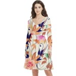 Abstract Floral Background Long Sleeve V-neck skater dress with Pockets