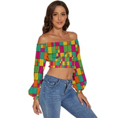 Long Sleeve Crinkled Weave Crop Top 