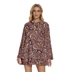 Round Neck Long Sleeve Bohemian Style Chiffon Mini Dress 