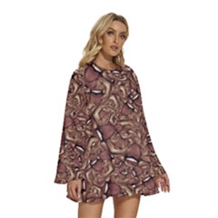 Round Neck Long Sleeve Bohemian Style Chiffon Mini Dress 