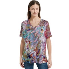 V-Neck Split Shoulder Casual T-Shirt 