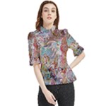 Abstract waves Frill Neck Blouse