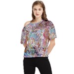 Abstract waves One Shoulder Cut Out T-Shirt