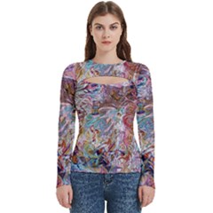 Abstract waves Women s Cut Out Long Sleeve T