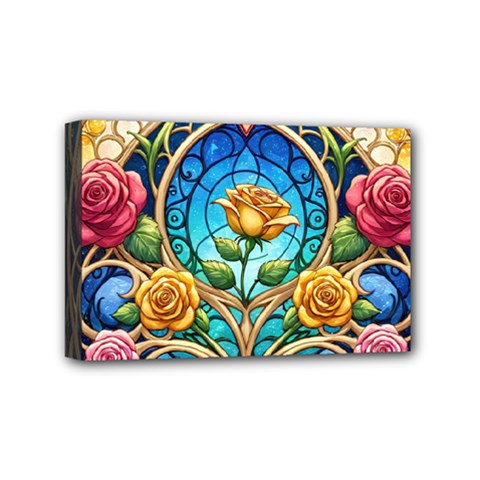 Roses Floral Stained Glass Vibrant Mini Canvas 6  x 4  (Stretched) from ArtsNow.com