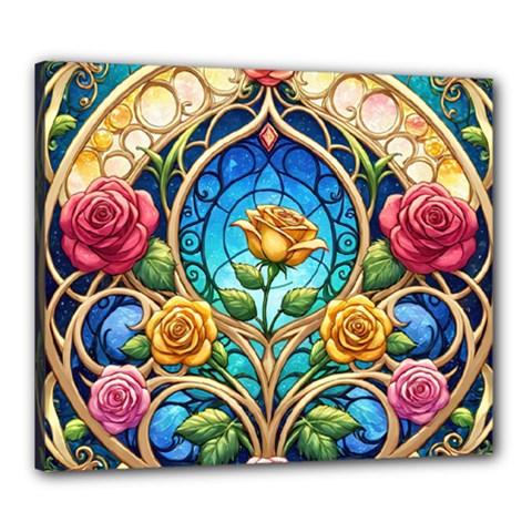 Roses Floral Stained Glass Vibrant Canvas 24  x 20  (Stretched) from ArtsNow.com