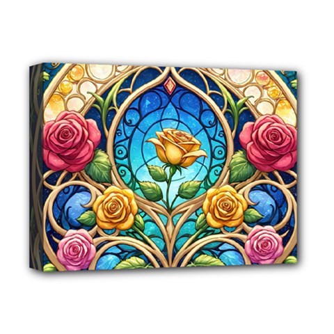 Roses Floral Stained Glass Vibrant Deluxe Canvas 16  x 12  (Stretched)  from ArtsNow.com