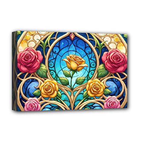 Roses Floral Stained Glass Vibrant Deluxe Canvas 18  x 12  (Stretched) from ArtsNow.com