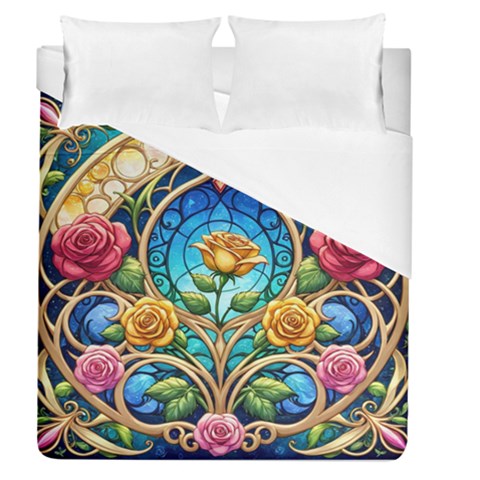 Roses Floral Stained Glass Vibrant Duvet Cover (Queen Size) from ArtsNow.com