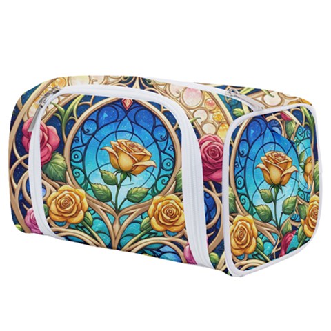 Roses Floral Stained Glass Vibrant Toiletries Pouch from ArtsNow.com