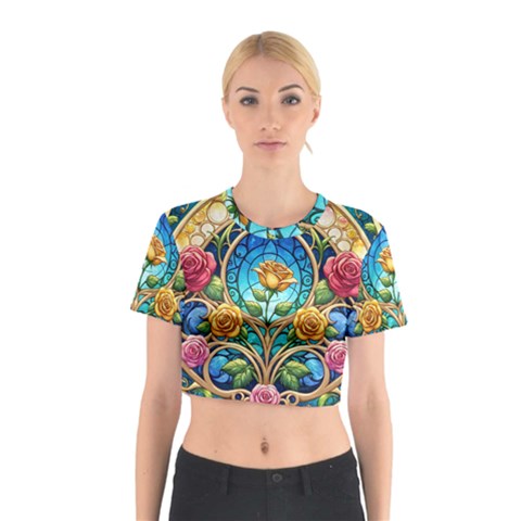 Roses Floral Stained Glass Vibrant Cotton Crop Top from ArtsNow.com