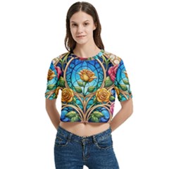 Women s Round Neck Short Sleeve Crop Top 