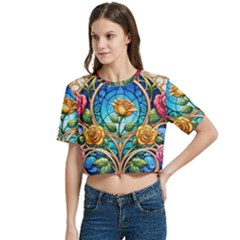 Women s Round Neck Short Sleeve Crop Top 