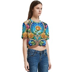 Women s Round Neck Short Sleeve Crop Top 