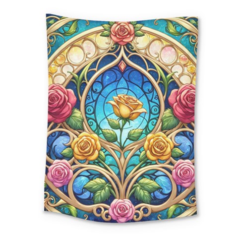 Roses Floral Stained Glass Vibrant Medium Tapestry from ArtsNow.com